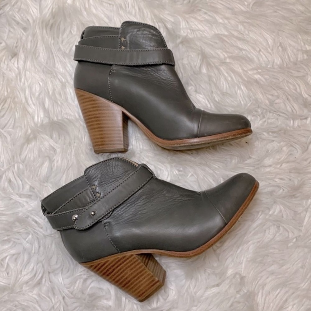 RAG & Bone Harrow Leather Ankle Boots Round-Toes Block Heels Wrap-Around Straps